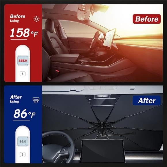 Car Windshield Sun Shade - Foldable Umbrella Reflective Sunshade for Car Front - Picture 6 of 7
